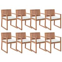 STUHL 8er-Set und Sitzkissen zertifiziertes Akazienholz Cremeweiß Sassaro II Premium - Hellbraun, Holz (54/80/59cm) - Beliani