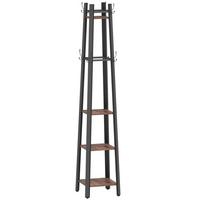 GARDEROBENSTÄNDER, Kleiderständer mit 4 Ablagen und 8 Haken im Industrie-Stil - Schwarz/Braun, Holzwerkstoff/Metall (34.8/179/34.8cm) - HOMCOM