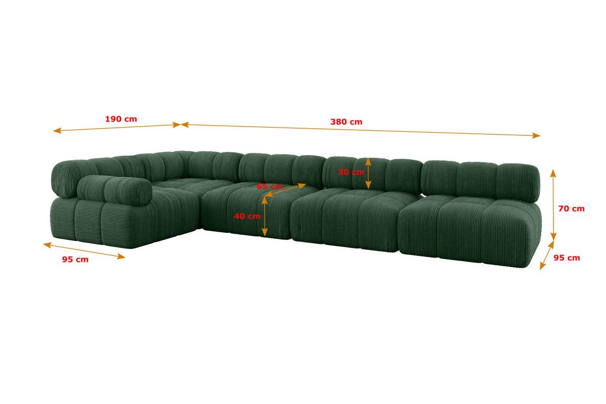 ECKSOFA modulares Sofa Mende-L3 - 380x190x70 cm Grün Cord - Grün, Holzwerkstoff/Textil (380/190cm) - ALTDECOR