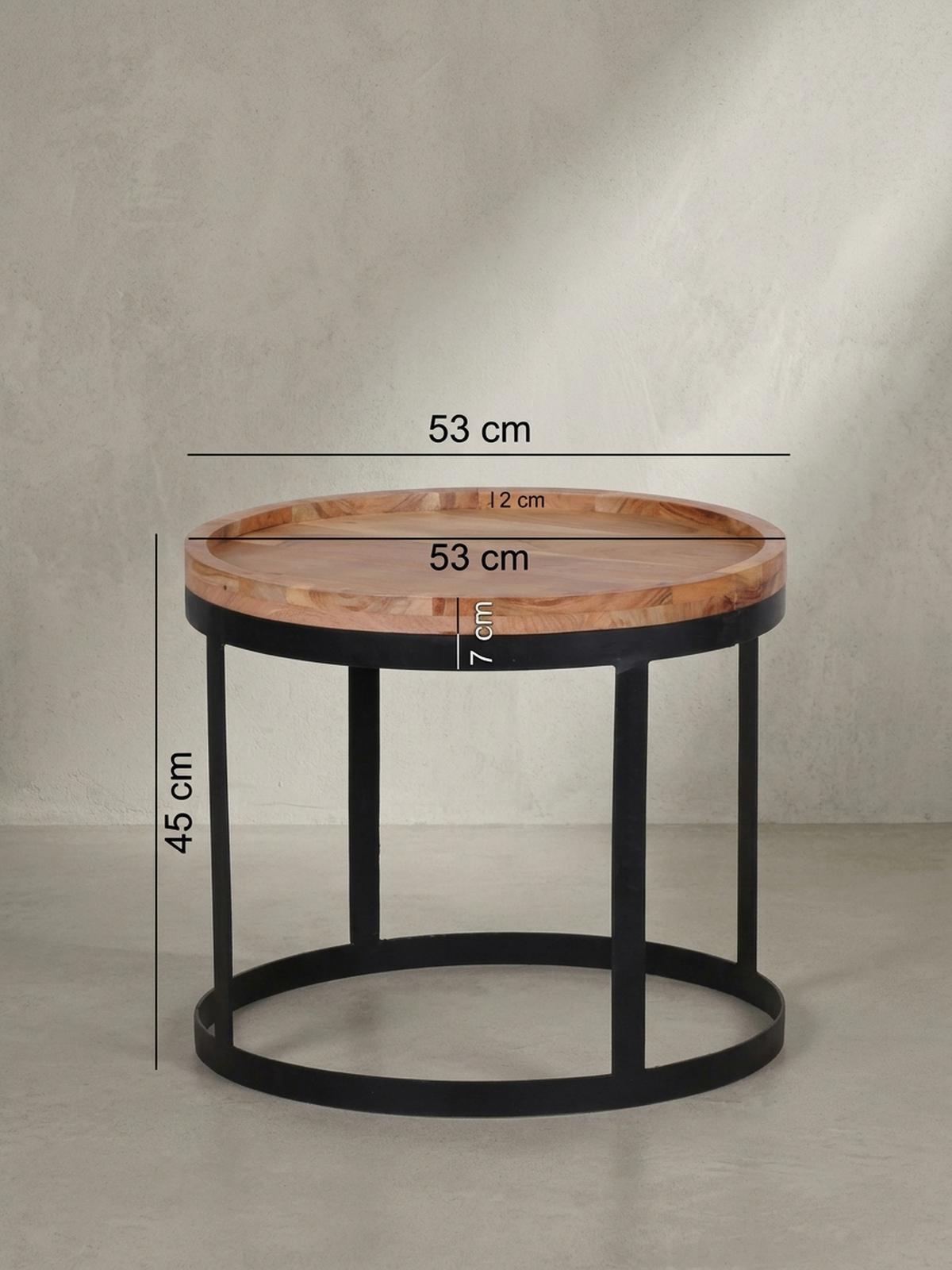 BEISTELLTISCH 2er Set Massivholz Metallgestell Rund Natur INDI, Beige 53x53x45 cm - Beige/Schwarz, Holz/Metall (53/53/45cm) - KADIMA DESIGN