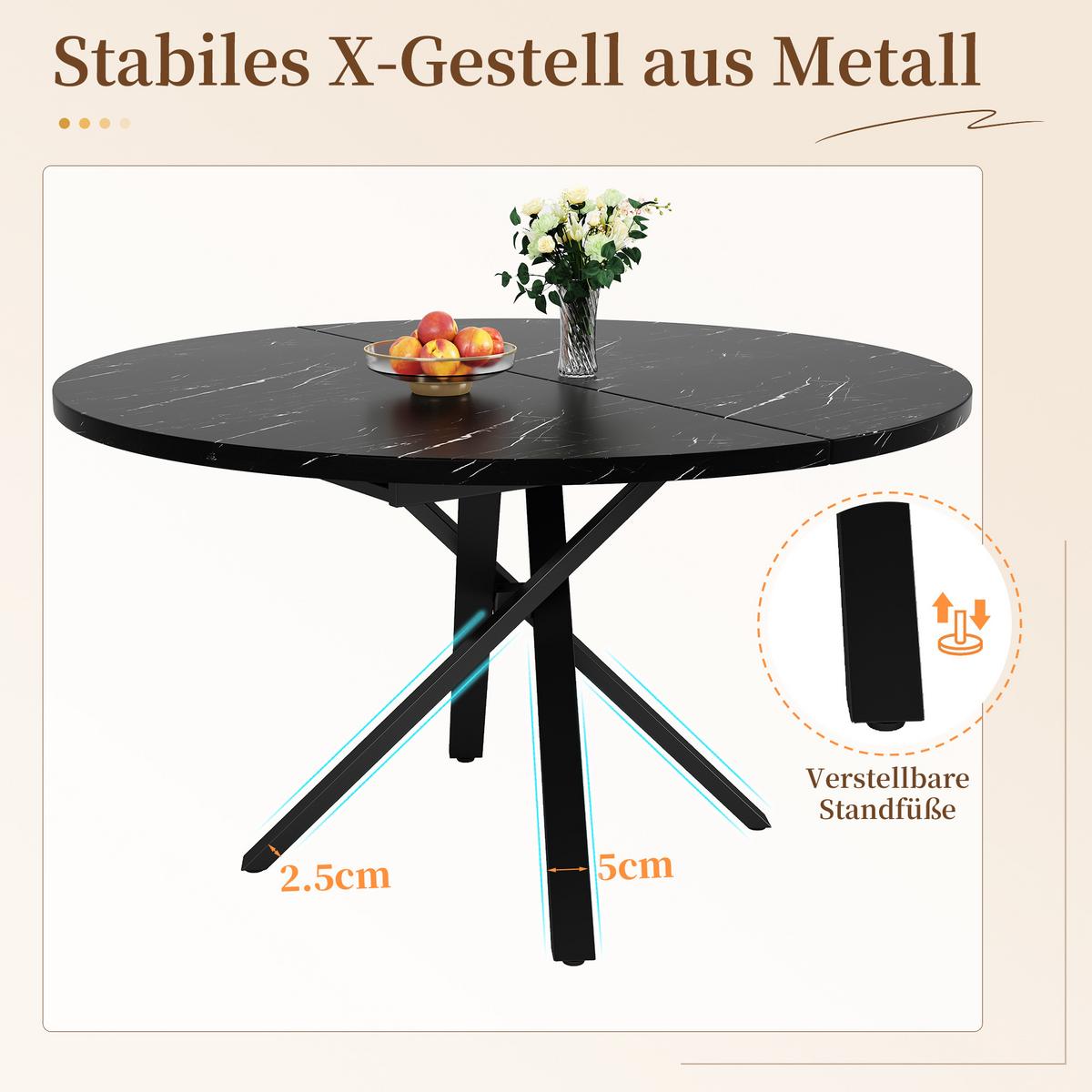 ESSTISCH ausziehbar 100–140 cm in Marmor-Optik & Schwarz - Schwarz, Holzwerkstoff (100/100/76cm) - Urban Meuble