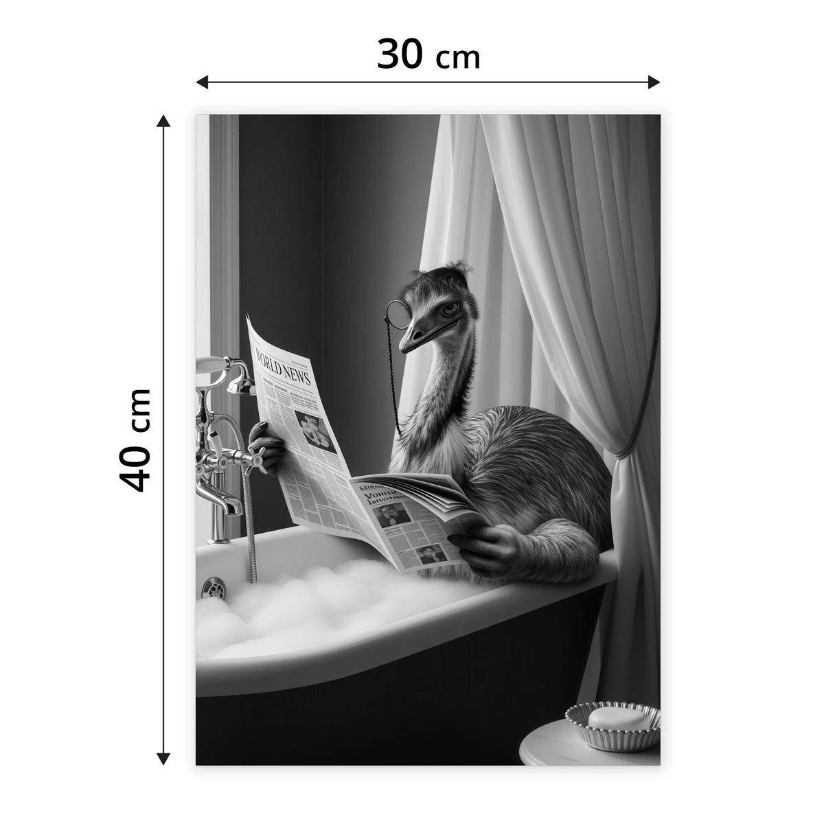 POSTER für Badezimmer WC Strauß in Badewanne Zeitung Abstraktion 30x40cm - Schwarz/Weiß, Papier (30/40/1cm) - Muralo