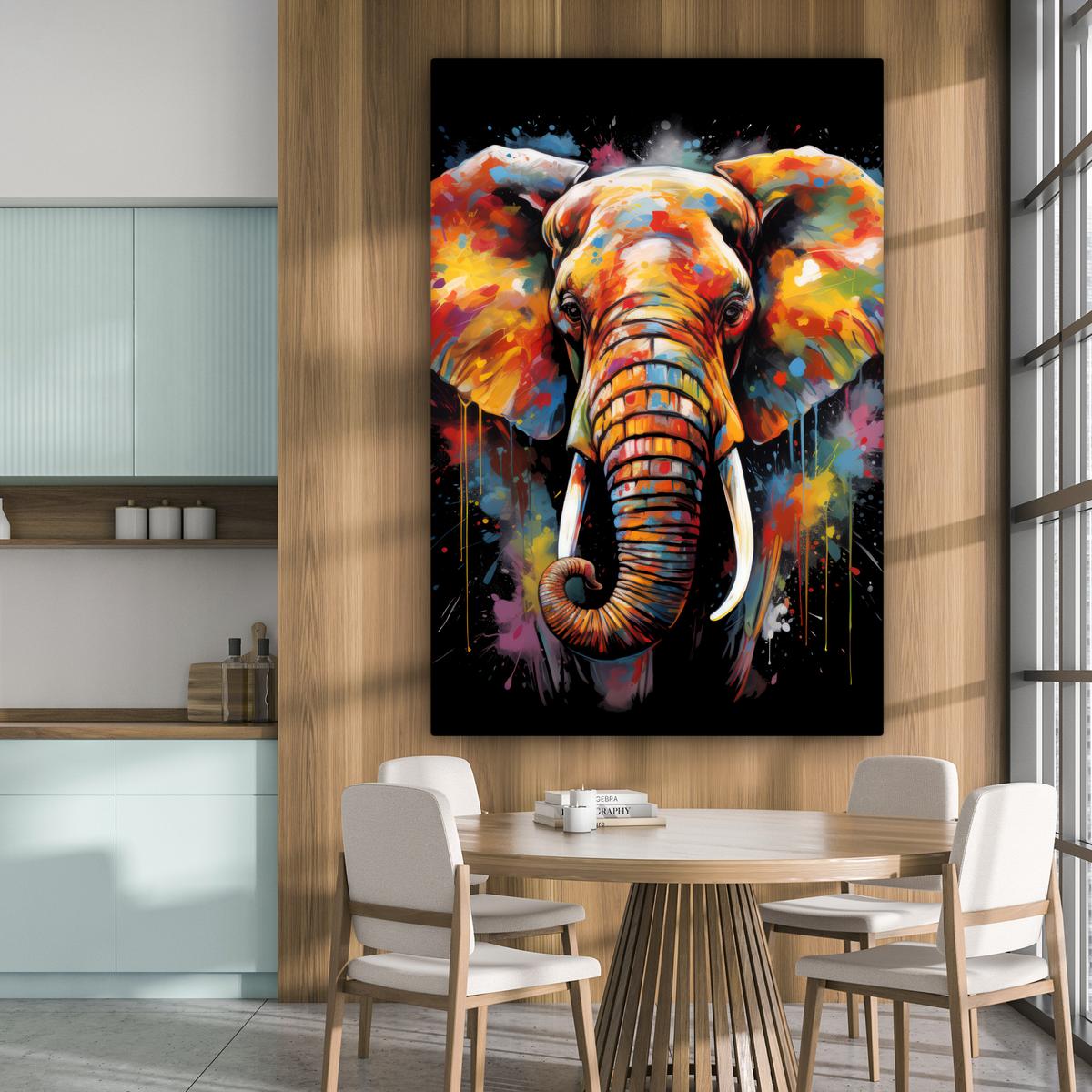 LEINWANDBILD Elefant - Graffiti - Schwarz - Tiere - Farben Deko Groß 90x140 cm - Schwarz, Textil (90/140cm) - MuchoWow