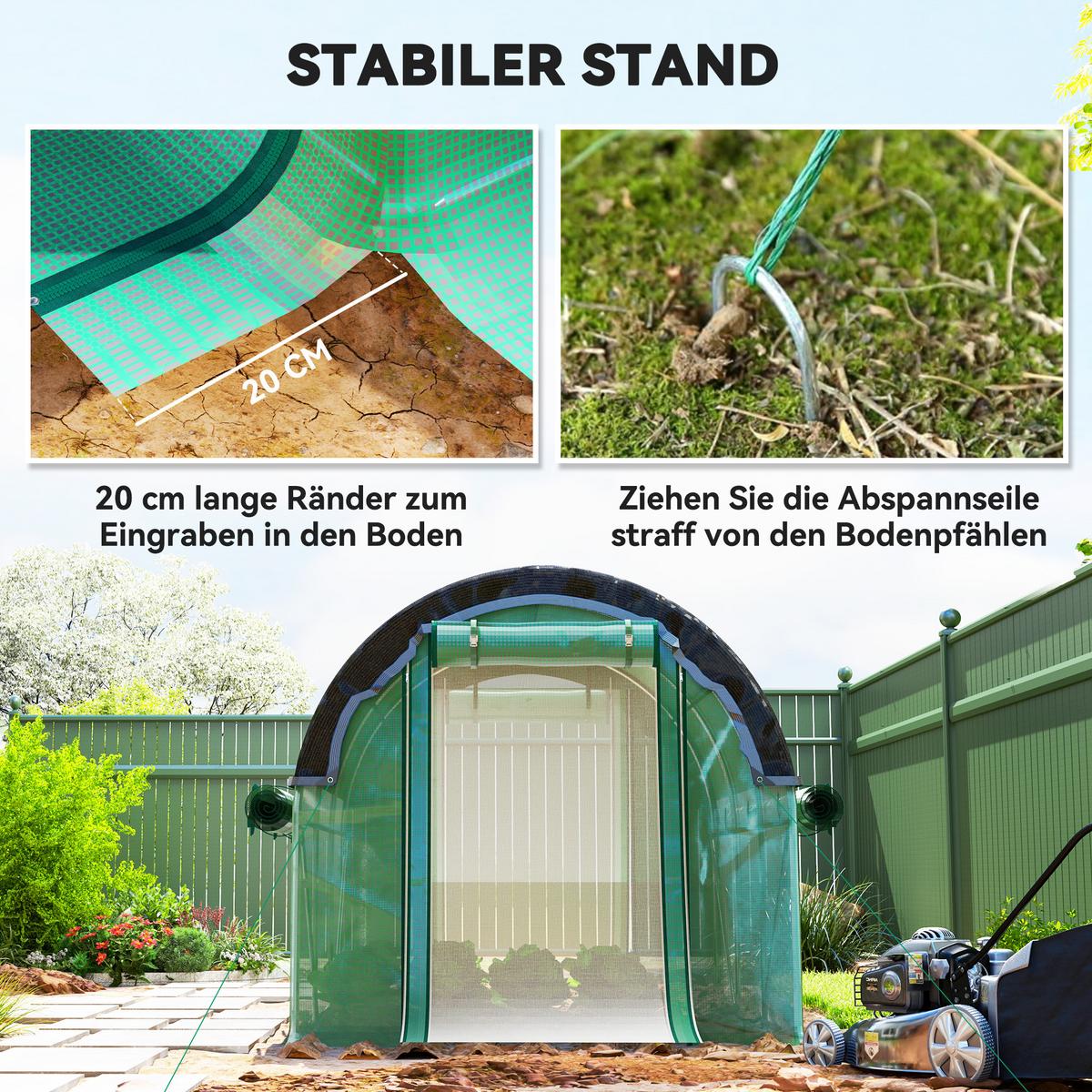FOLIENTUNNEL, 300L x 200B x 198H cm - Grün, Kunststoff/Metall (200/198/300cm) - Outsunny