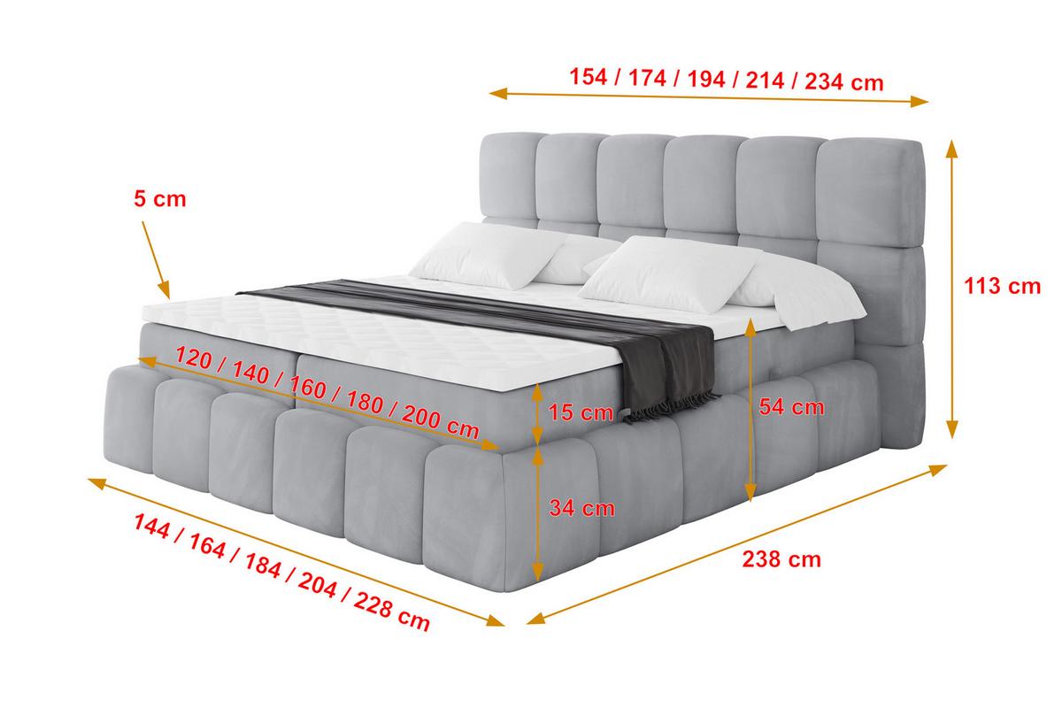 BOXBETT - AURI-H3 - 180x200 Grau Monolith - Hellgrau, Holzwerkstoff (180/200cm) - ALTDECOR