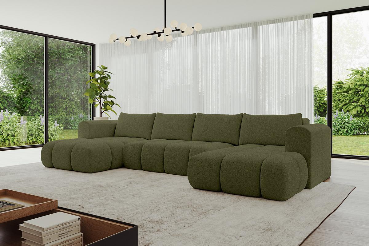 WOHNLANDSCHAFT CLOUD-U 405x185x90 Grün Bouclé - Grün, Holzwerkstoff/Kunststoff (405/90/185cm) - ALTDECOR