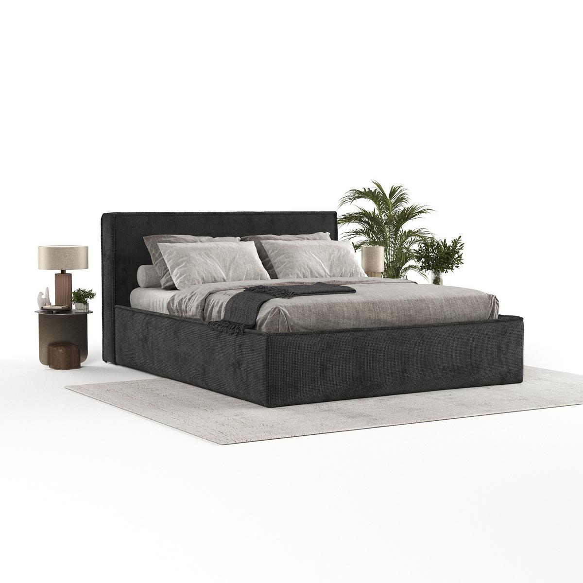POLSTERBETT Sato mit Stauraum 120/200 cm Schwarz im Bonita Stoff - Schwarz/Naturfarben, Holz/Holzwerkstoff (120/200cm) - AltaBeds