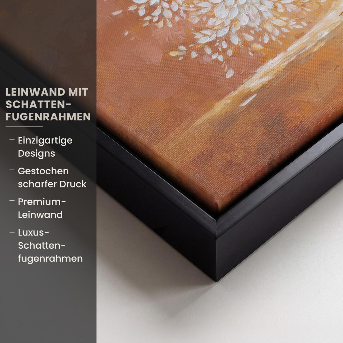 LEINWAND Bilder mit Rahmen - Abstrakt - Baum - Weiß - Blätter - 30x20 - Braun, Textil (30/20cm) - MuchoWow