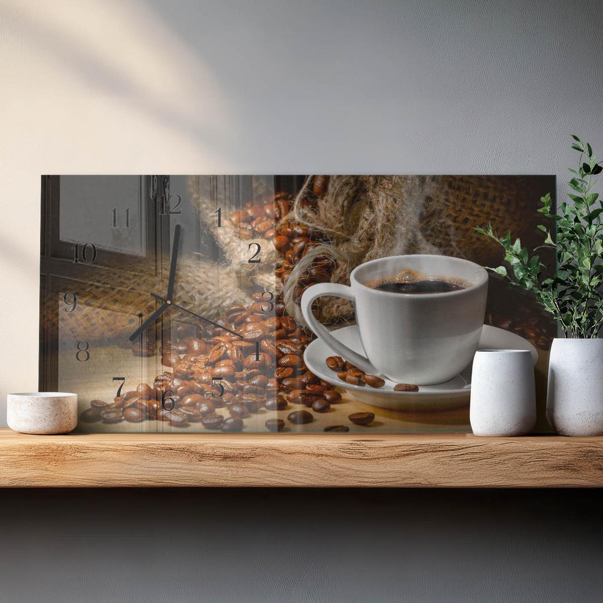 WANDUHR aus Glas 60x30 cm - Kaffee - Braun, Glas (60/30/0.4cm) - TULUP