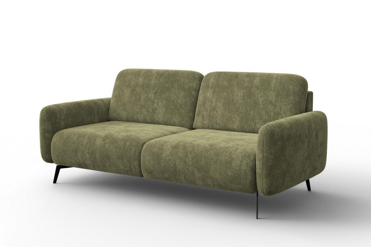 SOFA FEBE 3-Sitzer, olivgrüner Chenille-Stoff - Schwarz/Olivgrün, Holz/Textil (190/82/96cm) - Wozimo