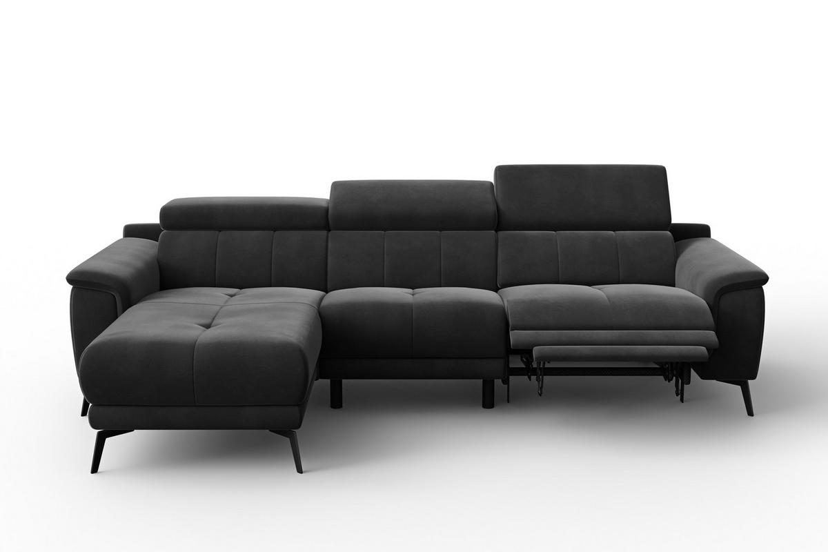 ECKSOFA FIERO 4-Sitzer LINKS, Schwarzer Veloursstoff - Schwarz, Holz/Textil (288/170cm) - Courtois Laville