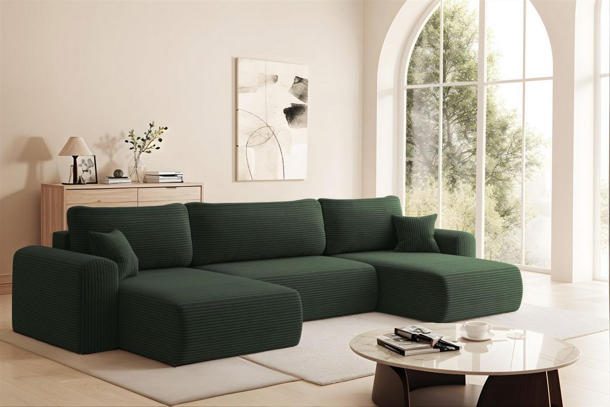 WOHNLANDSCHAFT Flora In Poso - Grün, Holzwerkstoff/Textil (362/83/145cm) - Fun Möbel