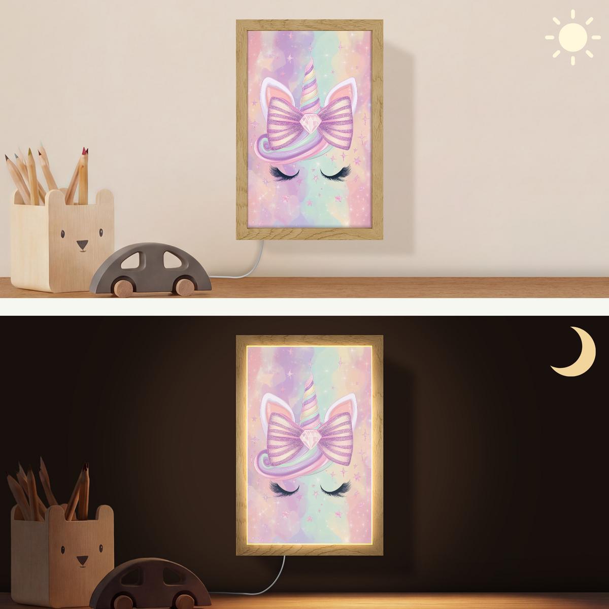 WANDLEUCHTE Einhorn - Glitzer - Regenbogen - Pastell 20x30 cm - Hellrosa, Holzwerkstoff (20/30/8cm) - OnlyWow