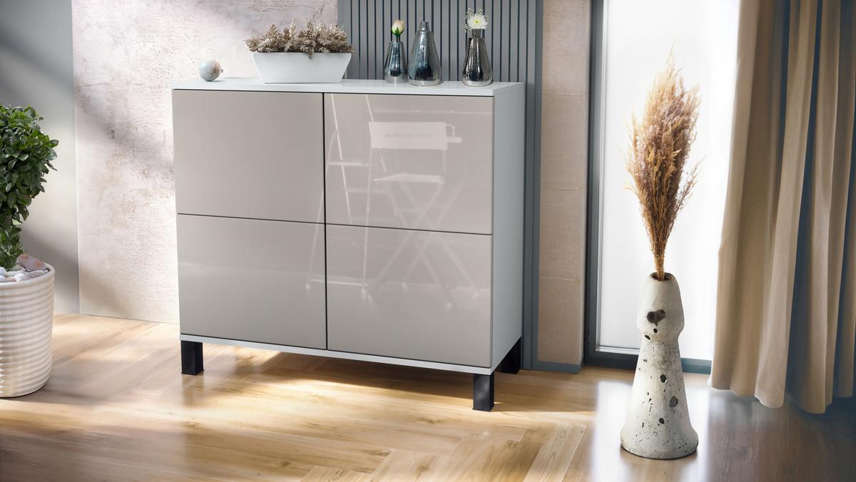 KOMMODE Rova Sandgrau Hochglanz - Sandfarben, Holzwerkstoff (92.5/84.5/35cm) - Vladon