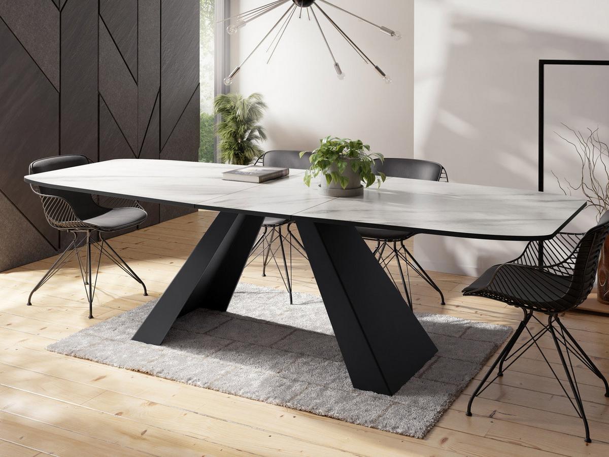 ESSTISCH Monte rechteckig ausziehbar, Marmor Weiß 160-200/80/76 cm - Ecru/Schwarz, Holzwerkstoff/Metall (80/198/76cm) - WFL GROUP