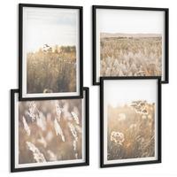 BILDER SET 4er Set - 50x50 cm & 40x60 cm Schwarzer Rahmen - Landschaftsgrasblumen Wärme - Schwarz, Kunststoff (50/50cm) - TULUP