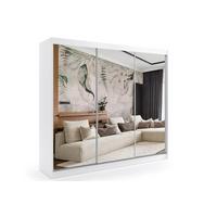 KLEIDERSCHRANK mit Spiegel-Schiebetüren und Aluminium-Leisten, LED-Beleuchtung - DEBI - 240 cm Weiß - Weiß, Holzwerkstoff (240/216/61cm) - ALTDECOR