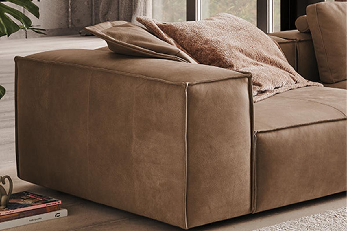 SOFA CARMO Taupe Leder - Taupe/Schwarz, Leder/Kunststoff (366/68/118cm) - KAWOLA
