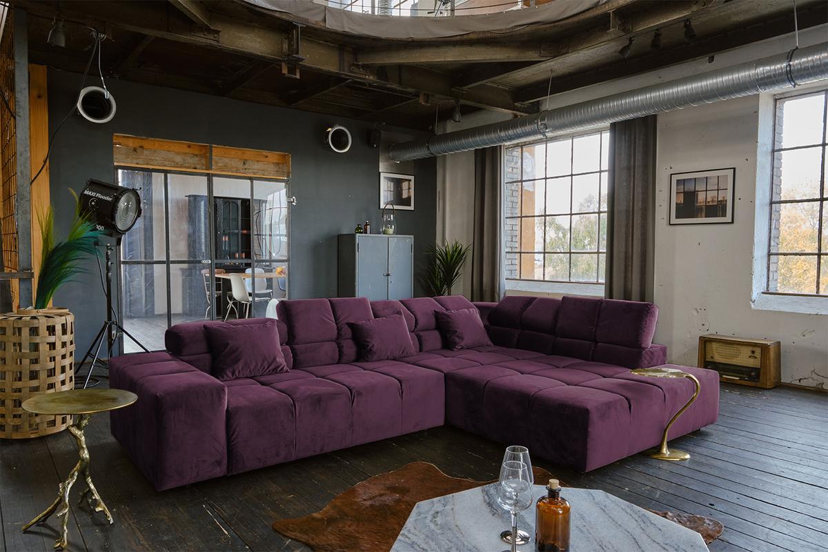 ECKSOFA MIT MOTORISCHEM SITZVORZUG NEVADA Violett Velvet Relaxfunktion - Violett/Schwarz, Textil (319/215cm) - KAWOLA