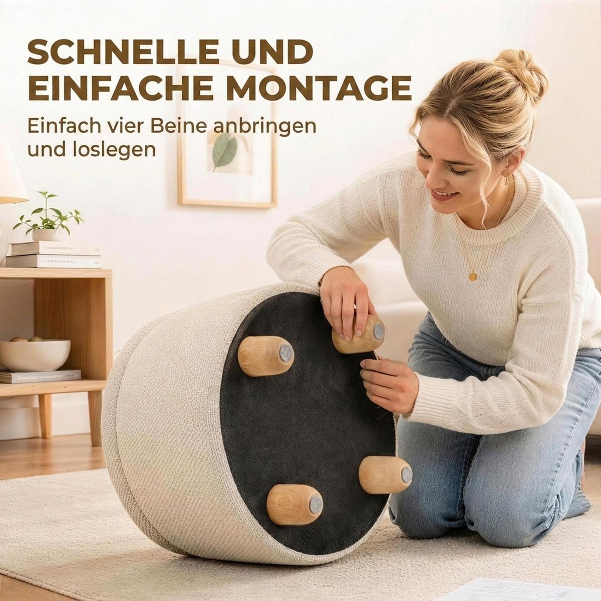 HOCKER-MIT-STAURAUM Polyester Beige - Beige, Holz/Textil (38.5/33.5/38.5cm) - HOMCOM