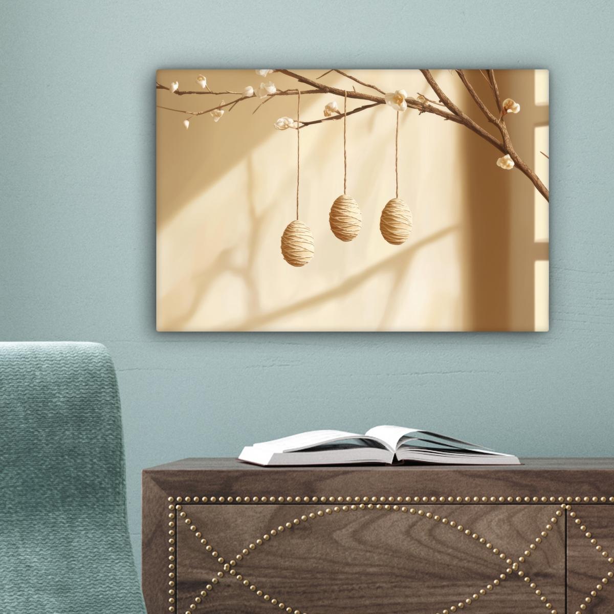 LEINWANDBILD Beige - Osterkuchen - Eier Deko Schlafzimmer 30x20 cm - Beige, Textil (30/20cm) - MuchoWow