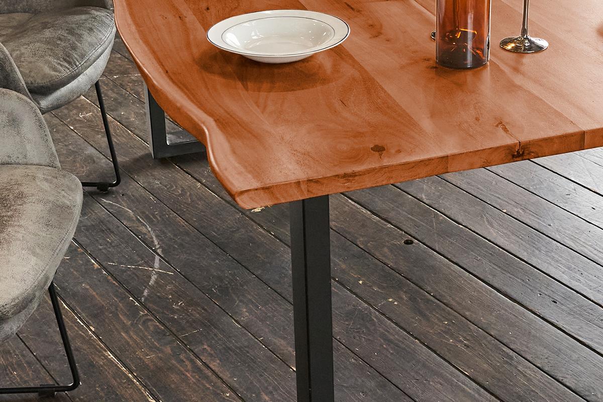ESSTISCH LORE Holz Akazie - Nussbaumfarben/Schwarz, Holz/Metall (90/180/76cm) - KAWOLA