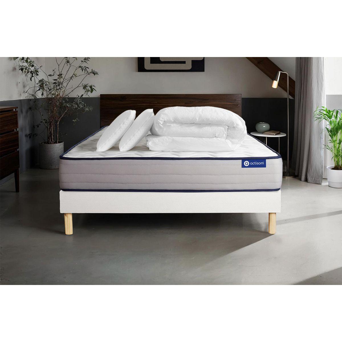 BETT Actilatex form Latex und Memory-Schaum 160 x 200 cm h3 - Kit Bettgestell Weiß - Mit Kissen und Bettdecke - Beige/Weiß, Karton/Holz (160/200cm) - ACTISOM