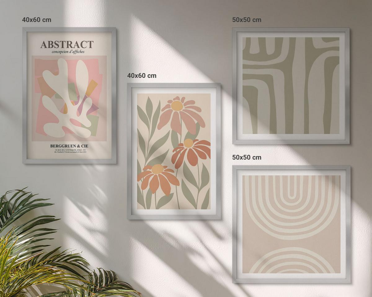BILDER SET 4er Set - 50x50 cm & 40x60 cm Silberner Rahmen - Abstrakte Pflanzenformen - Silberfarben, Kunststoff (50/50cm) - TULUP