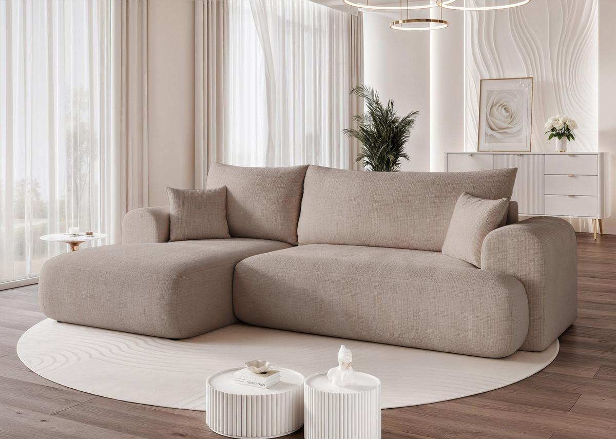ECKSOFA BLOOM Links mit Schlaffunktion und Bettkasten Grau - Grau, Kunststoff/Textil (263/150cm) - Idohome