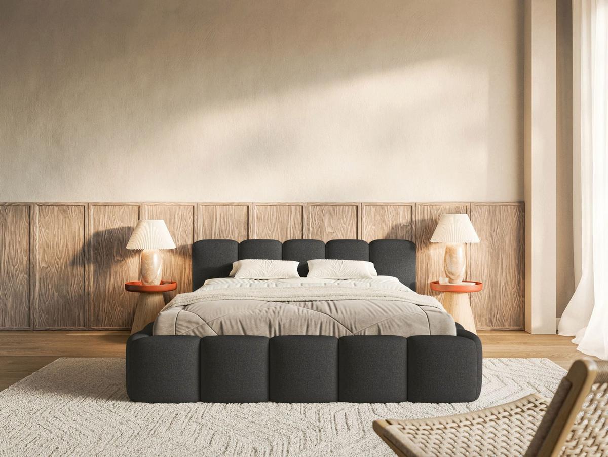 POLSTERBETT Cloudy Low Graphit Chenille, Bettkasten & Lattenrost, 120x200 cm - Graphitfarben/Schwarz, Kunststoff/Textil (120/200cm) - Selsey