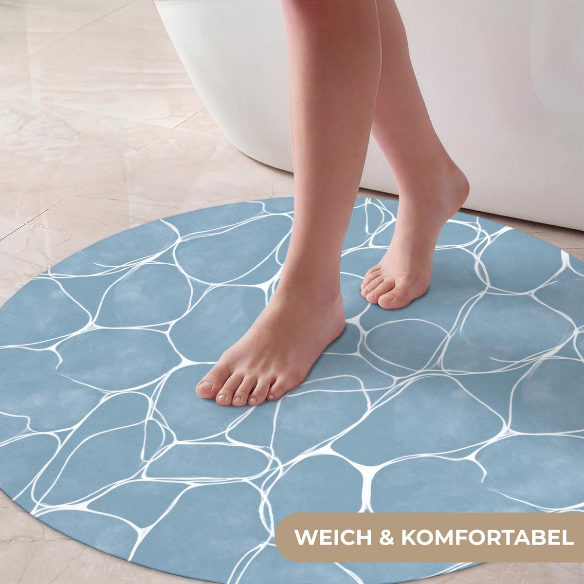 BADEMATTE Organisch - Muster - Blau Badvorleger 70x70 cm - Hellblau, Textil (70/70cm) - OnlyWow