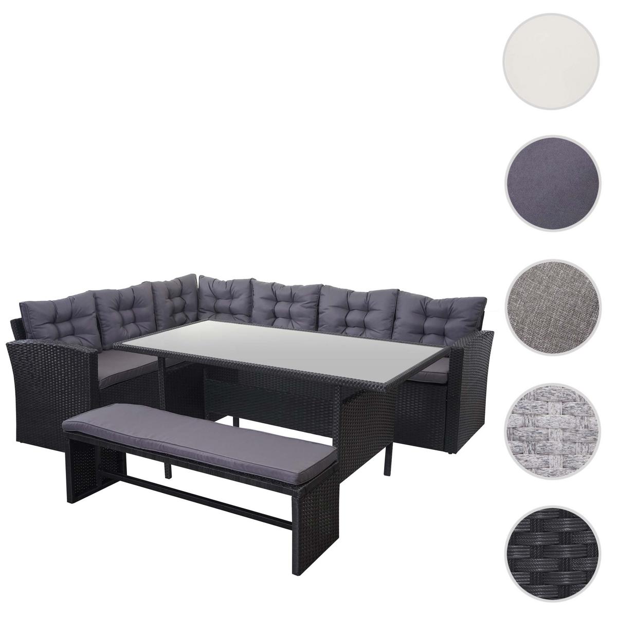 POLY-RATTAN-GARNITUR MIT BANK Schwarz 1 Eckbank, 1 Tisch, 1 Sitzbank-Set - Schwarz, Kunststoff - MCW