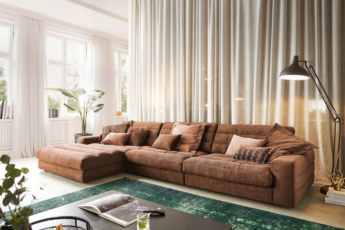 ECKSOFA XL LANA Braun Cord - Schwarz/Braun, Textil (416/205cm) - KAWOLA