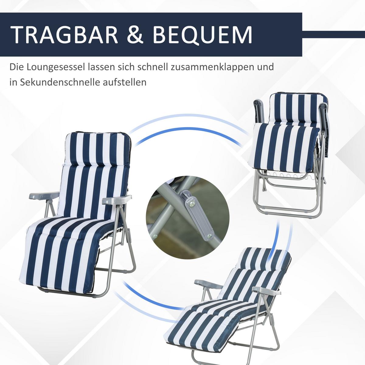 SONNENLIEGE, 5 Positionen Auflage, Stahl, Polyester, Schaumstoff, Blau - Blau, Kunststoff (75/102/60cm) - Outsunny
