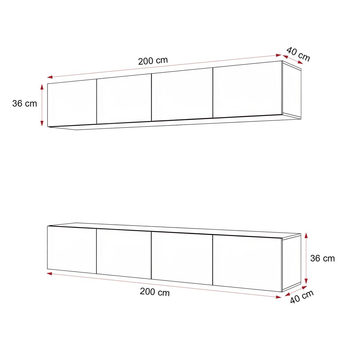WOHNWAND ANGEL I Kaschmir hängend mit LED-Beleuchtung 200 cm - Kaschmir, Holzwerkstoff (200/36/40cm) - Idohome