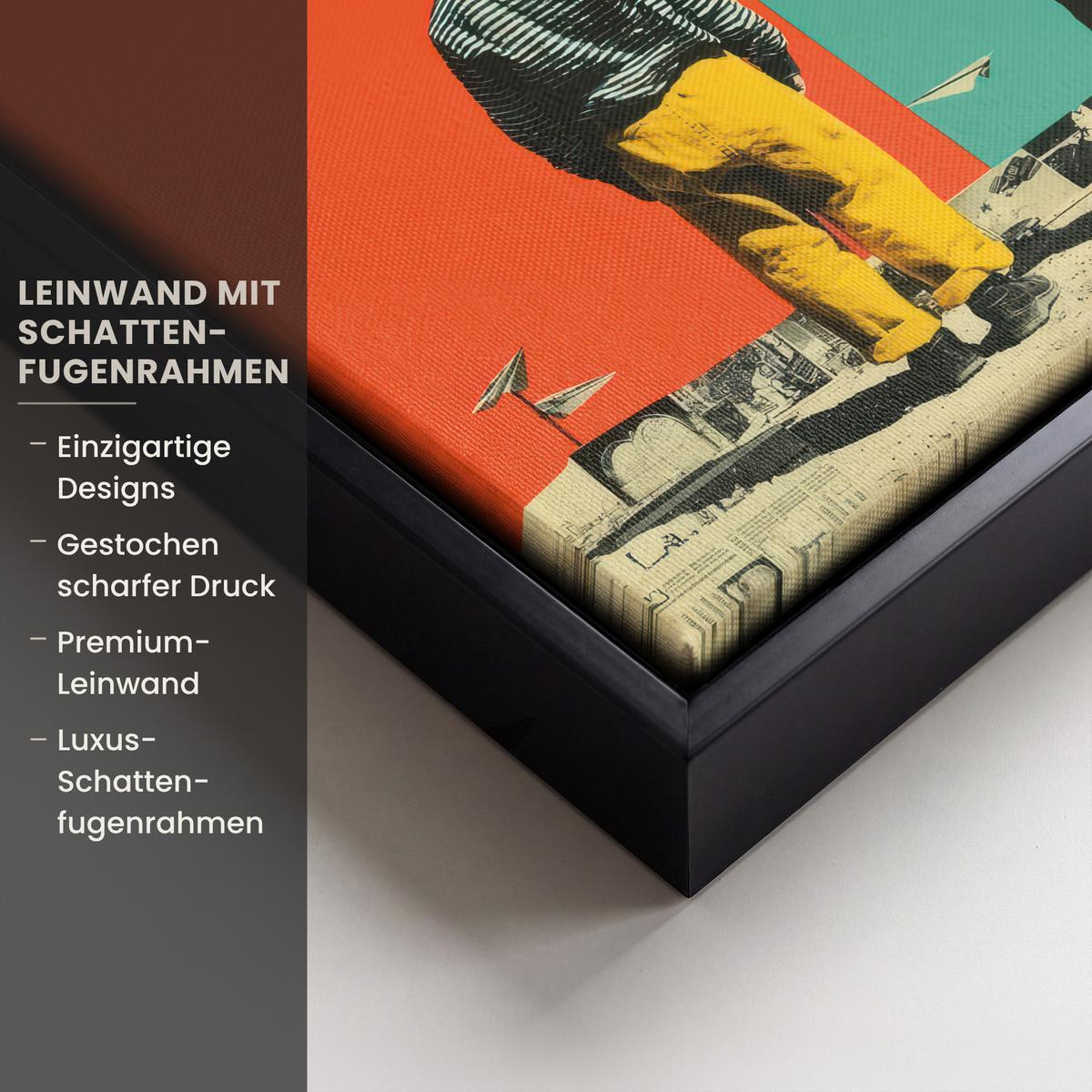 LEINWAND Bilder mit Rahmen - Retro - Junge - Hund - Rot - Grün - 20x20 - Orange, Textil (20/20cm) - MuchoWow