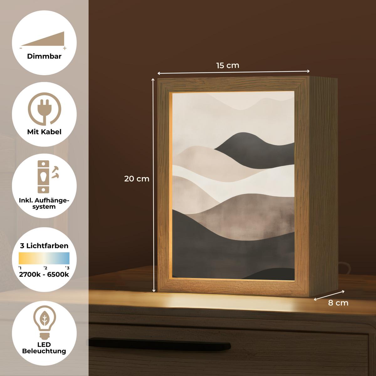 WANDLEUCHTE Abstrakt - Landschaft - Wellen - Cremefarben 15x20 cm - Graubraun, Holzwerkstoff (15/20/8cm) - OnlyWow