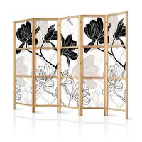 PARAVENT Japanischer 5-tlg 225x172 cm Schwarz-Wei e Magnolien - Multicolor, Holz/Textil (225/172/3cm) - Muralo