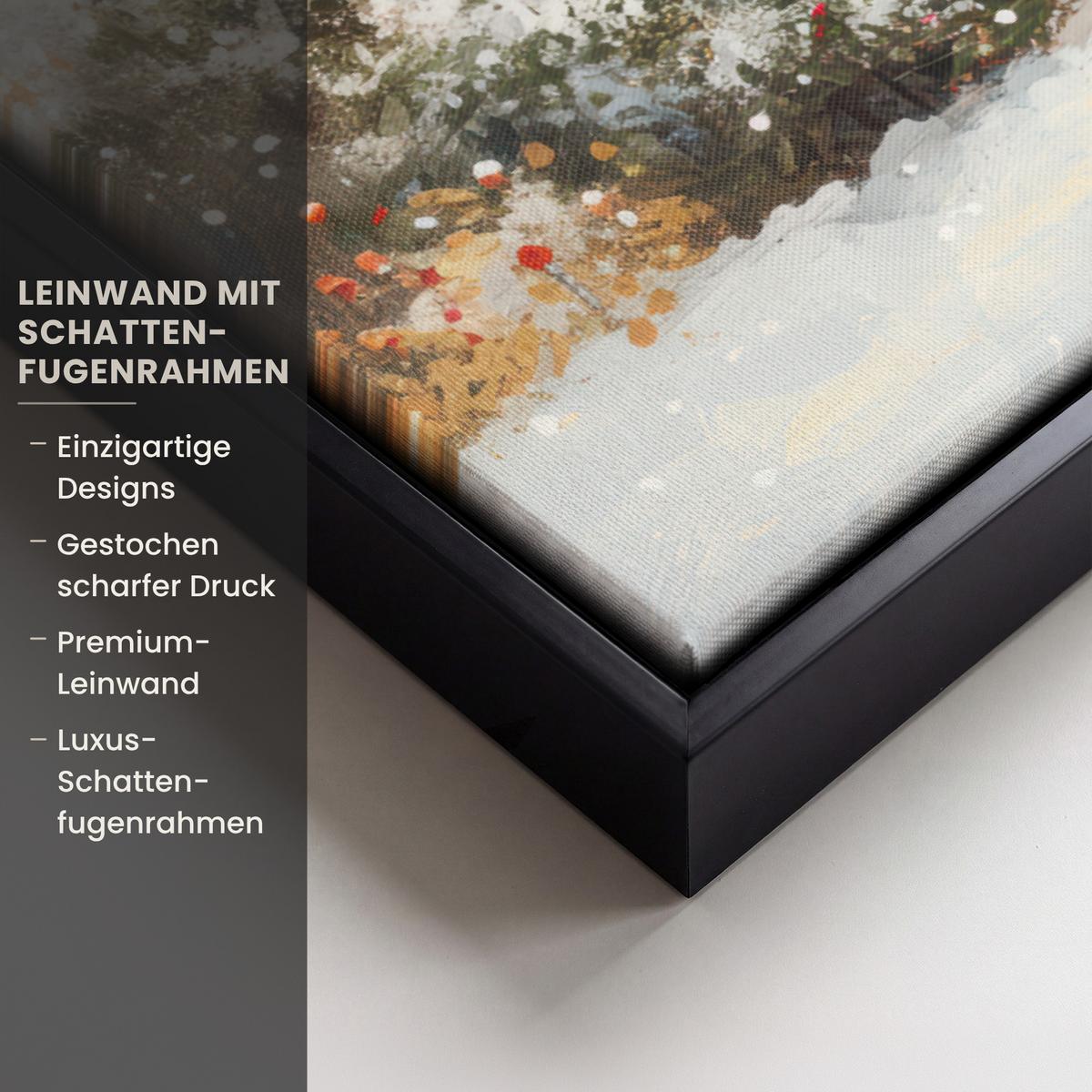 LEINWAND Bilder mit Rahmen - Weihnachten - Zuhause - Winter - Schnee - 80x60 - Creme, Textil (80/60cm) - MuchoWow