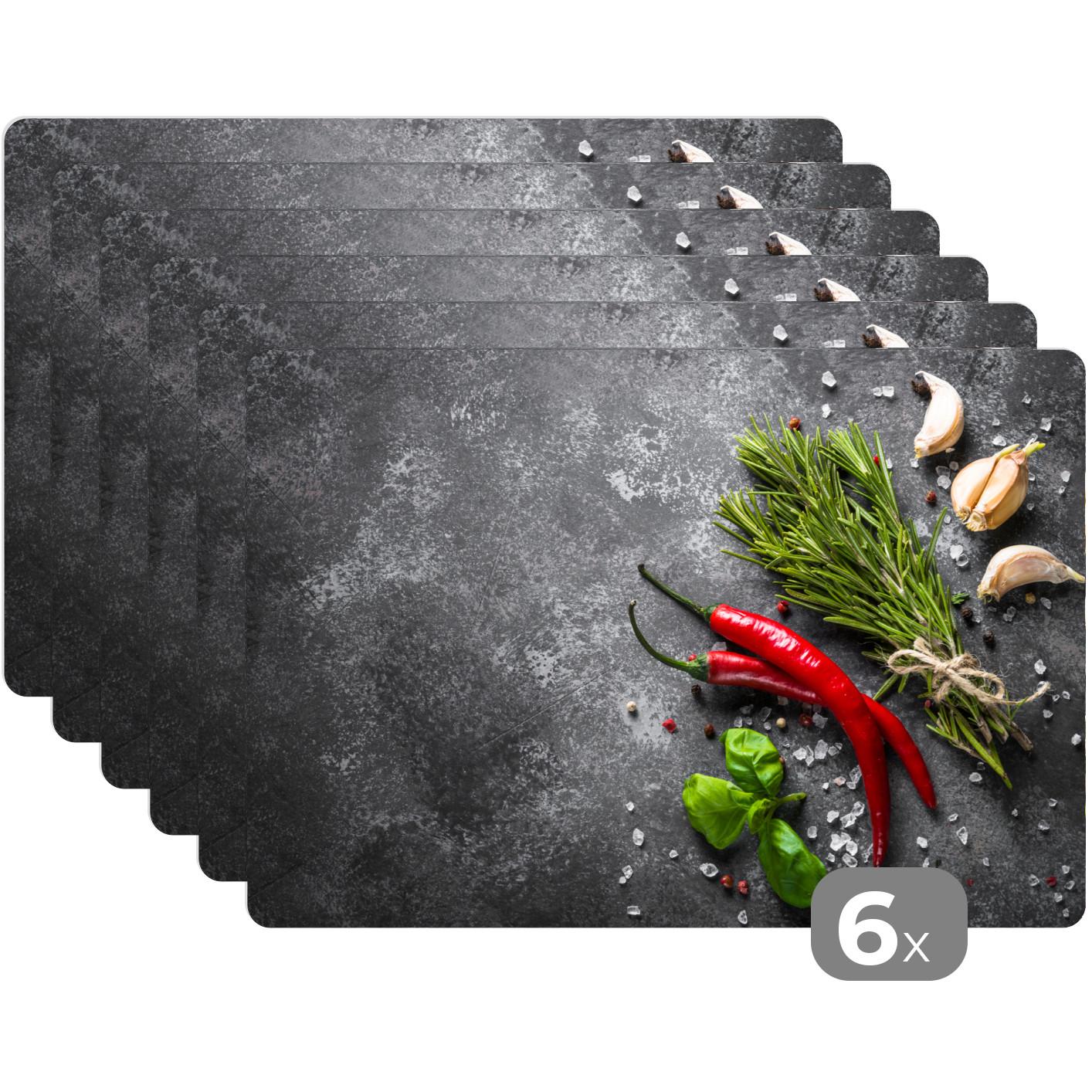 PLATZSETS 6er-Set Pfeffer - Kräuter - Gewürze - Beton Telleruntersetzer 45x30 cm - Dunkelgrau, Kunststoff (0.3/45/30cm) - MuchoWow