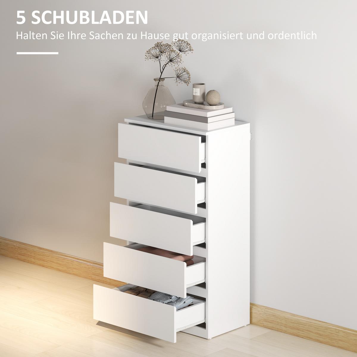 KOMMODE Schubladenschrank Sideboard mit 5 Schubladen, Weiß, 55 x 34 x 100 cm - Weiß, Holzwerkstoff (34/100/55cm) - HOMCOM