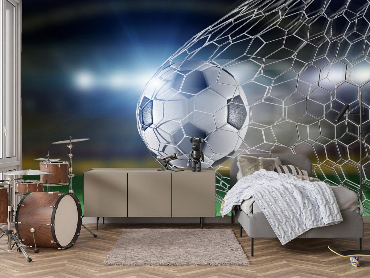 FOTOTAPETE für Jugendzimmer Fußball Tor Stadion Ball 150x105 - Schwarz/Weiß, Papier (150/105cm) - Muralo
