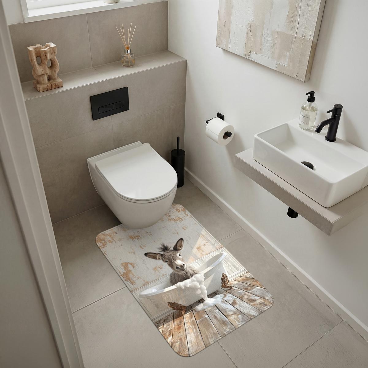 BADEMATTE Esel - Tiere - Badewanne - Schaumstoff 60x90 cm - Creme, Textil (60/90cm) - OnlyWow