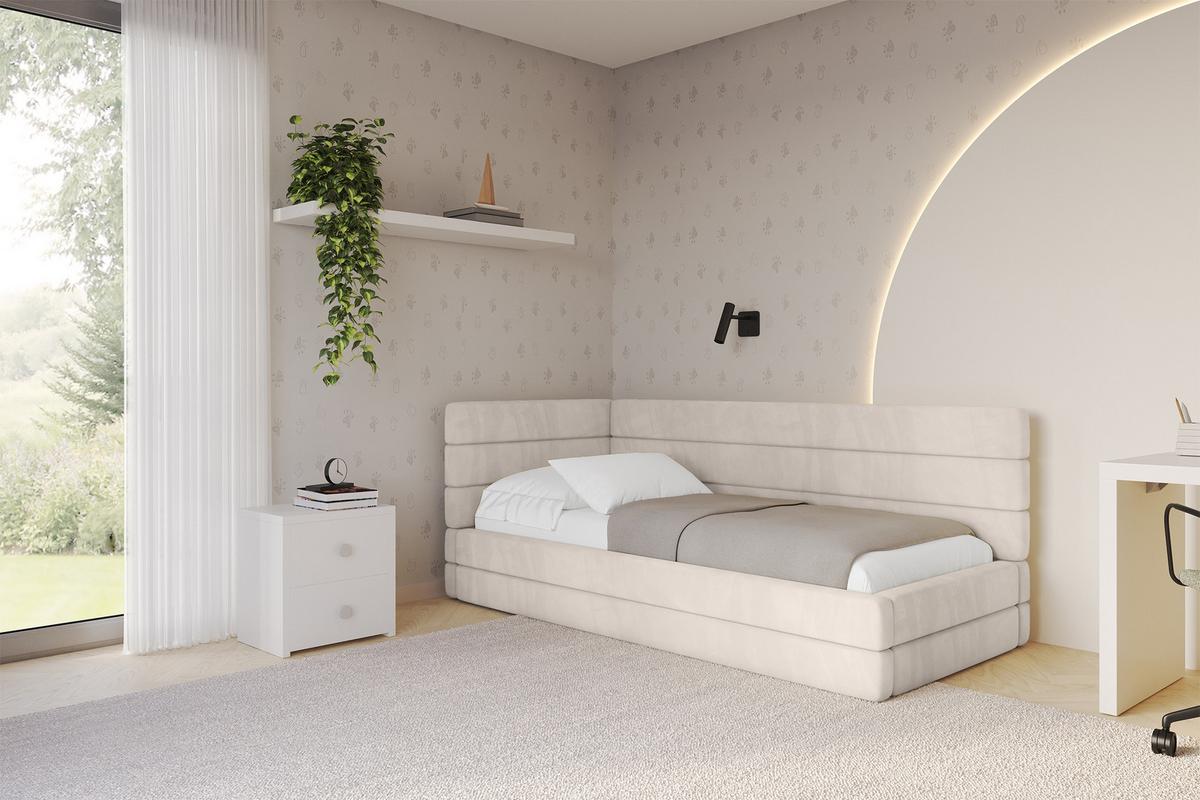 EINZELLBETT Jugendbett mit Bettkasten, Rechts - BEMY 100x200 Beige - Sandfarben, Holzwerkstoff/Textil (100/200cm) - ALTDECOR