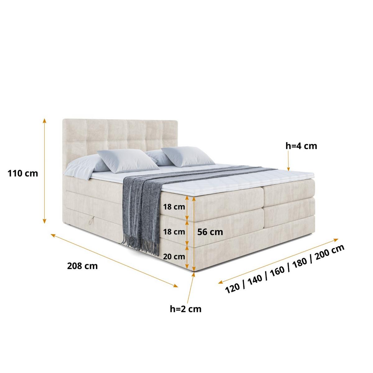 BOXSPRINGBETT MARCE KING - 180x200 - H3/H4 - Ecru - Ecru, Holzwerkstoff (180/200cm) - ALTDECOR