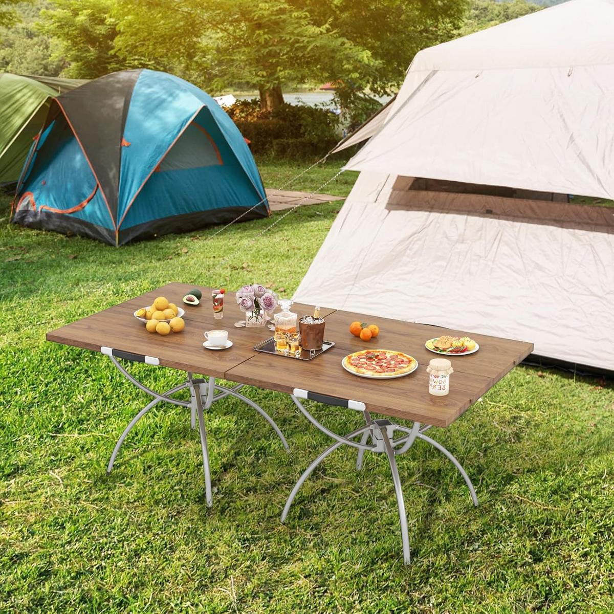 CAMPINGTISCH Natur(2er-Set) - Naturfarben, Metall - COSTWAY