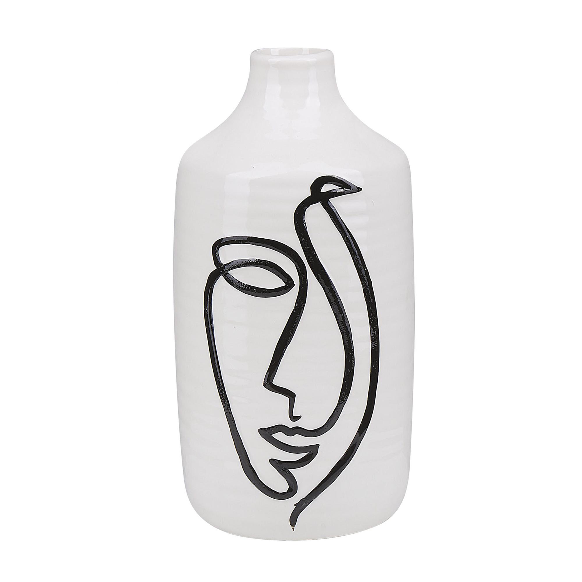 BLUMENVASE Steinzeug weiß Aenus - Weiß, Stein (22cm) - Beliani