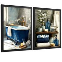 POSTER 2er-Set dekorative Badezimmer-Poster, moderne Wandbilder für Waschbecken, elegante Dekoration mit blauer Badewanne Schwarzer Rahmen A3 - Schwarz, Papier (42/29.7/3cm) - Nacnic