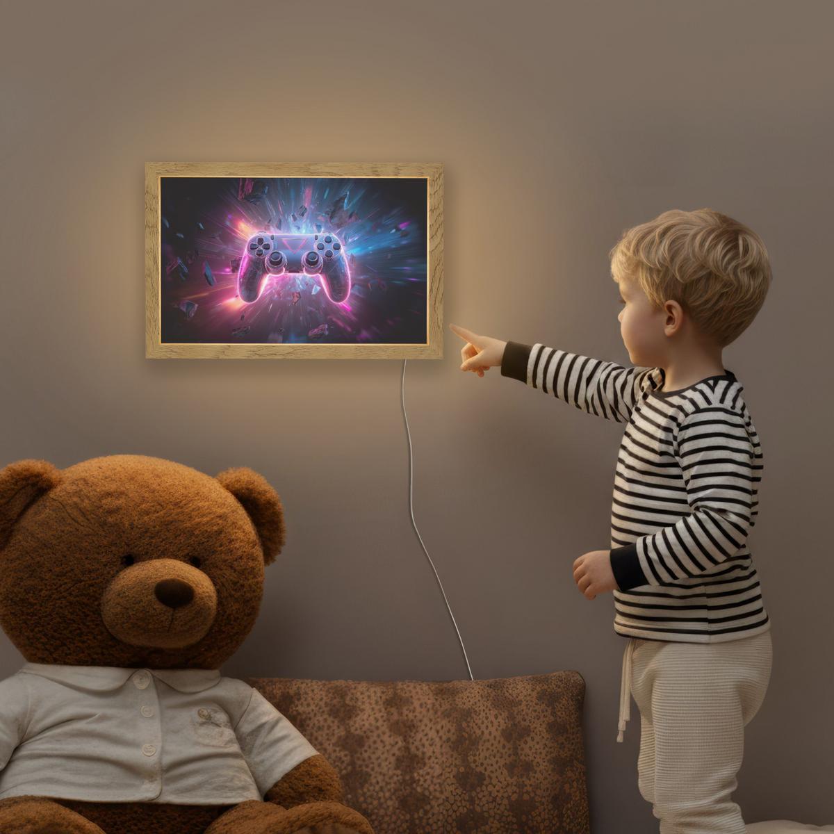 NACHTTISCHLAMPE Controller - Neon - Explosion - Abstrakt 30x20 cm - Violett, Holzwerkstoff (8/30/20cm) - OnlyWow