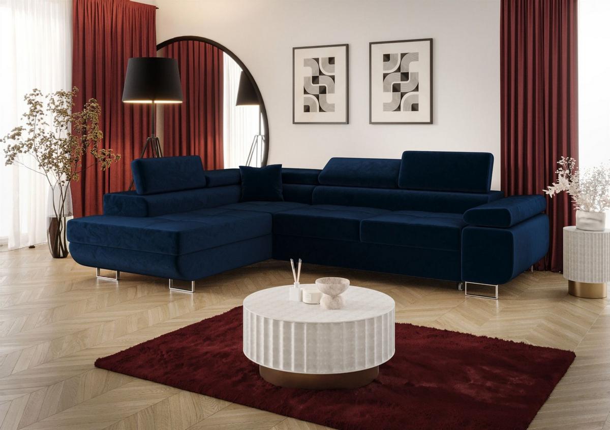 ECKSOFA Monaro Mit Schlaffunktion - Dunkelblau, Holzwerkstoff/Textil (202/275cm) - Fun Möbel